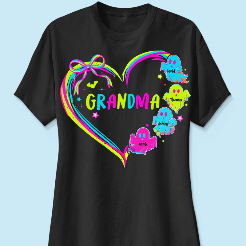 Halloween Preppy Style Neon Colors Boo Kids Names Grandma Heart Personalized Shirt - Image 12