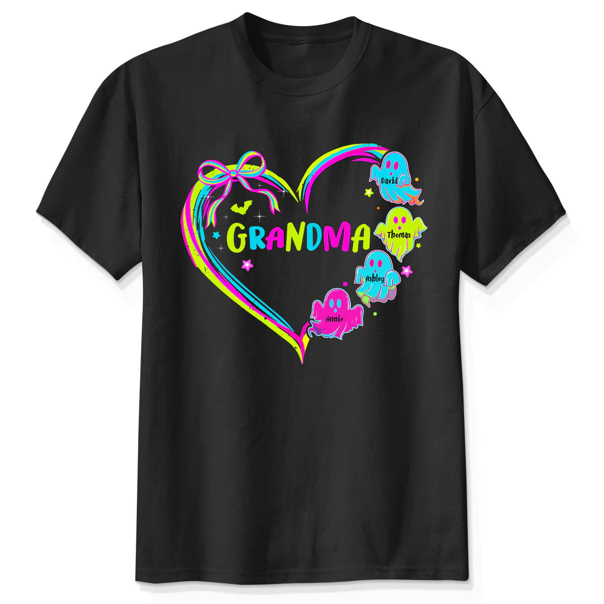 Halloween Preppy Style Neon Colors Boo Kids Names Grandma Heart Personalized Shirt - Image 2