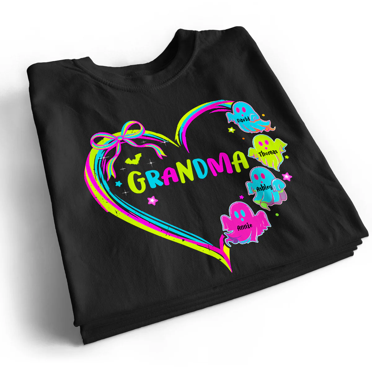 Halloween Preppy Style Neon Colors Boo Kids Names Grandma Heart Personalized Shirt - Image 3