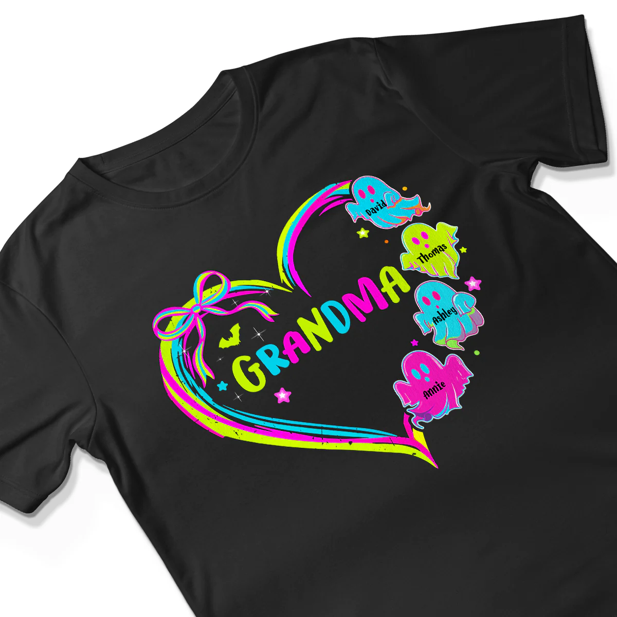 Halloween Preppy Style Neon Colors Boo Kids Names Grandma Heart Personalized Shirt - Image 4