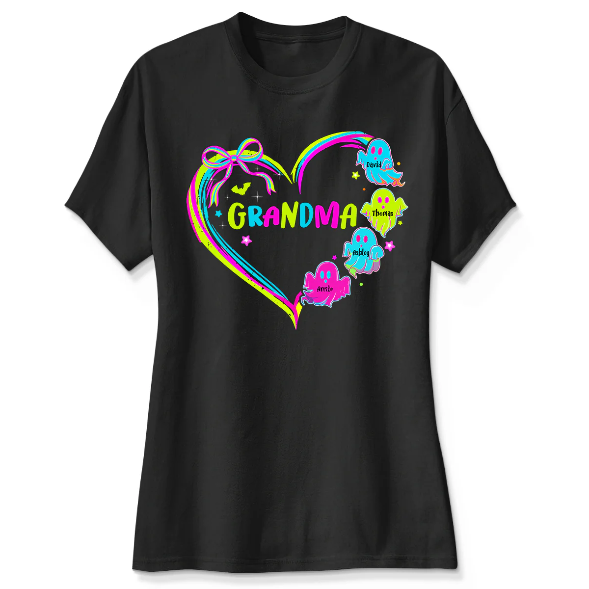 Halloween Preppy Style Neon Colors Boo Kids Names Grandma Heart Personalized Shirt - Image 5