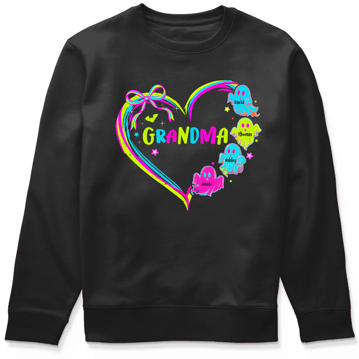Halloween Preppy Style Neon Colors Boo Kids Names Grandma Heart Personalized Shirt - Image 6
