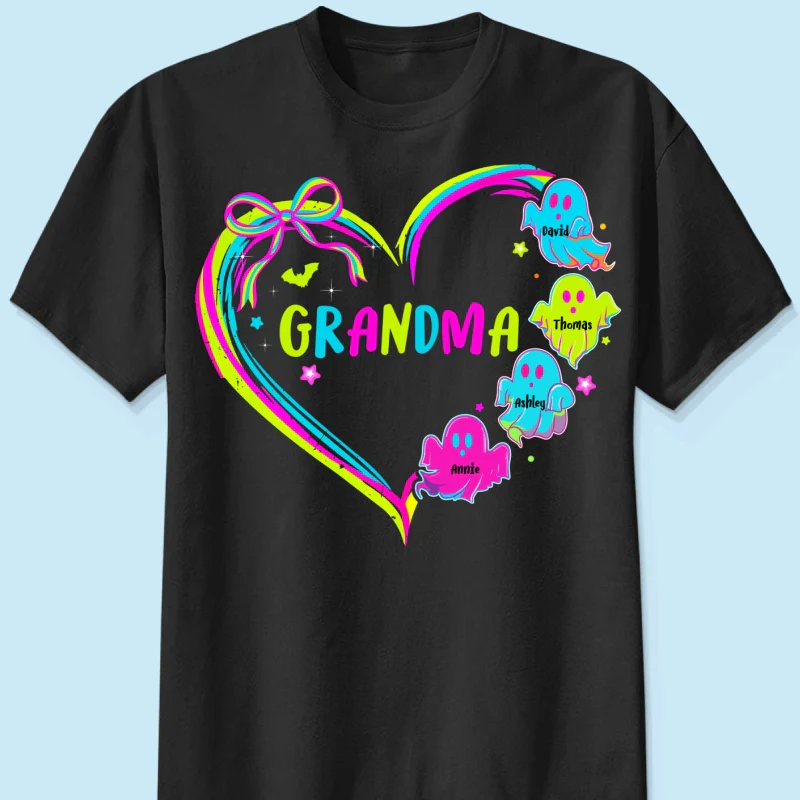 Halloween Preppy Style Neon Colors Boo Kids Names Grandma Heart Personalized Shirt - Image 8
