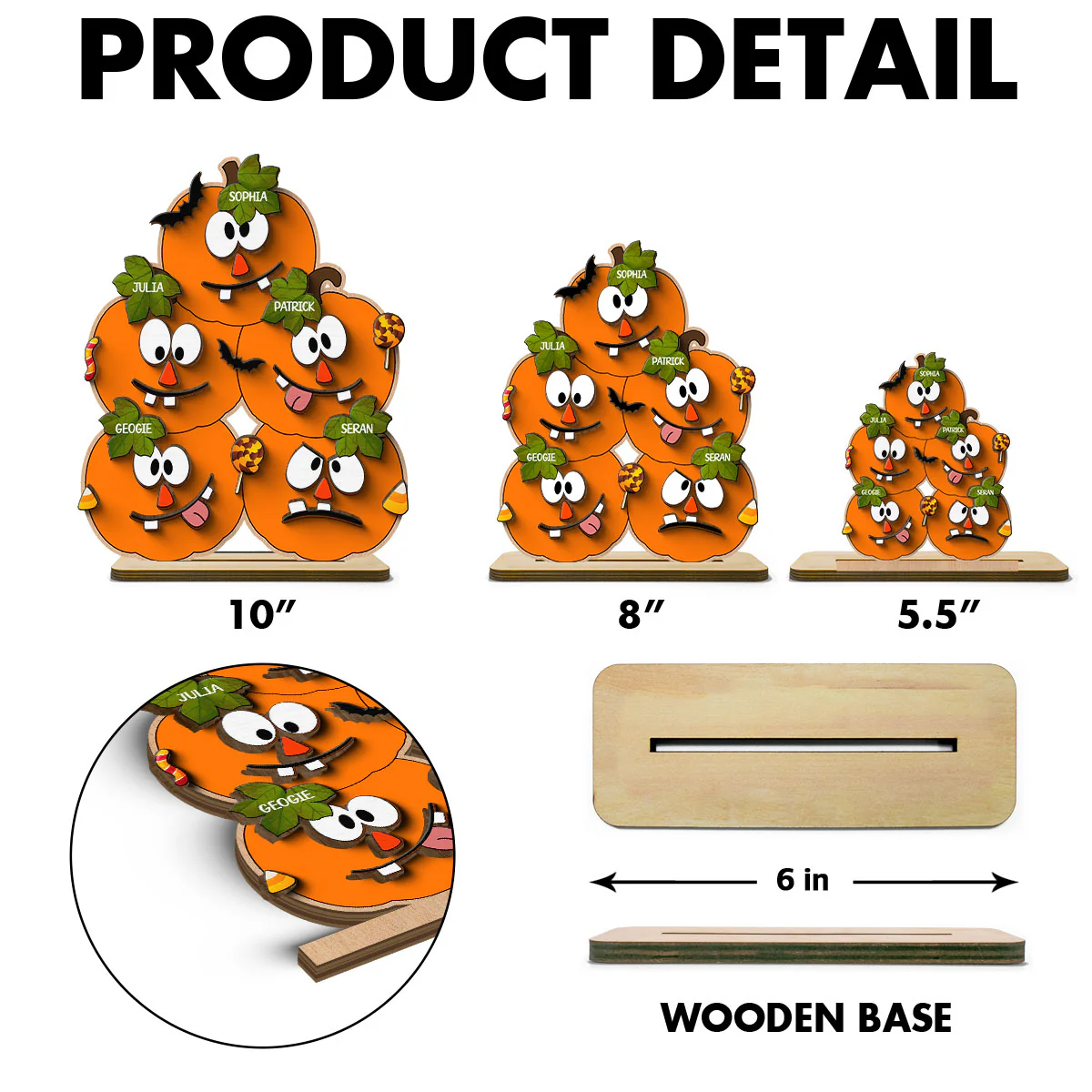 Halloween Pumpkin Family Personalized 2-Layer Standing Wooden Plaque - Image 6