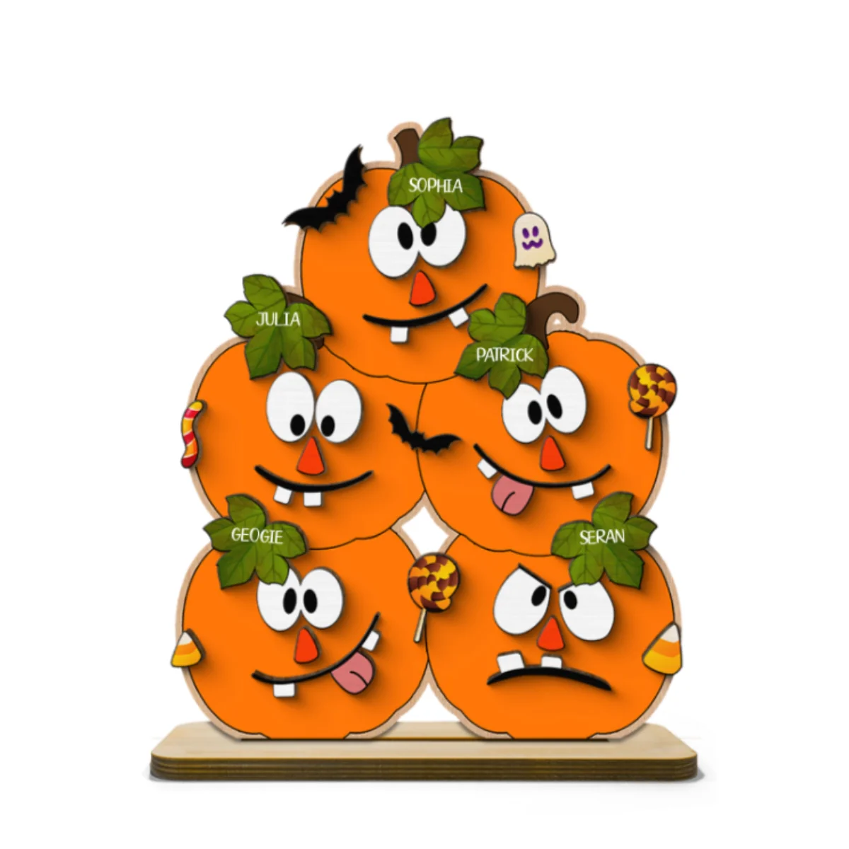 Halloween Pumpkin Family Personalized 2-Layer Standing Wooden Plaque - Image 8