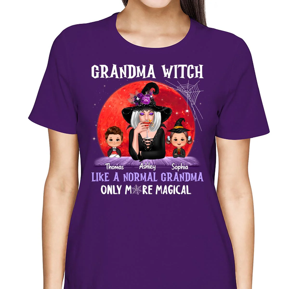 Halloween Red Moon Grandma Witch Like Normal More Magical Personalized Shirt - Image 2