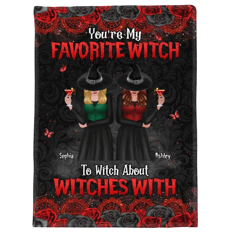 Halloween Rose Pattern Witches Besties Personalized Fleece Blanket - Image 10
