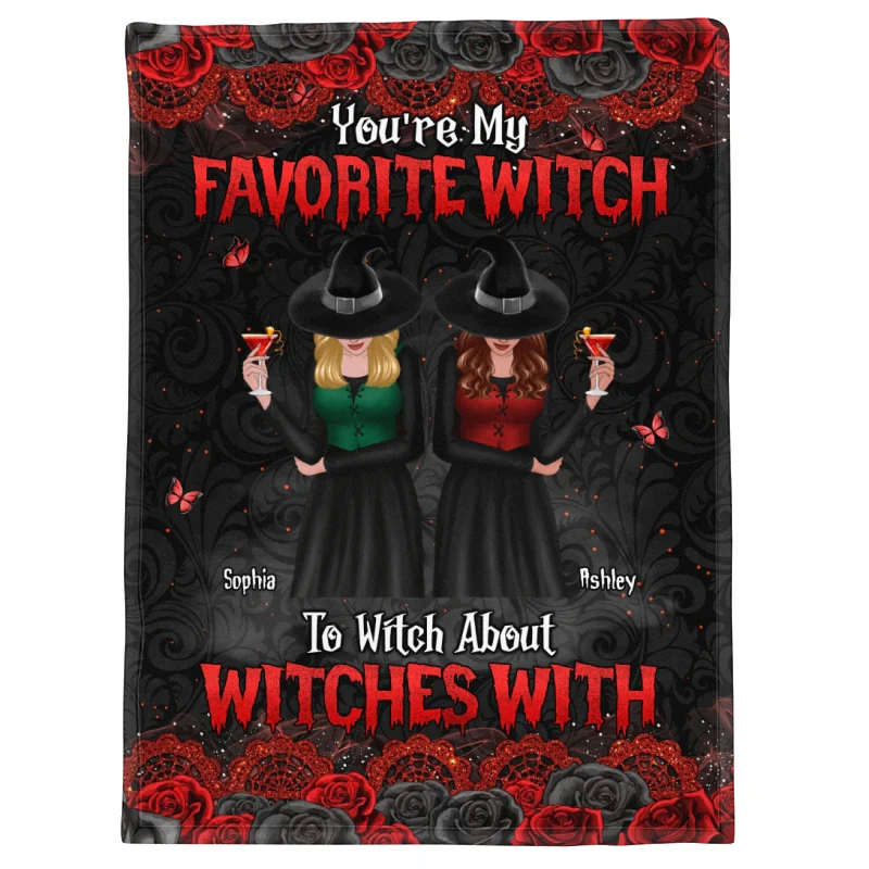 Halloween Rose Pattern Witches Besties Personalized Fleece Blanket - Image 8