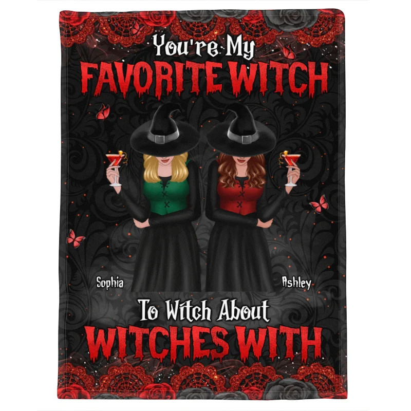 Halloween Rose Pattern Witches Besties Personalized Fleece Blanket - Image 9