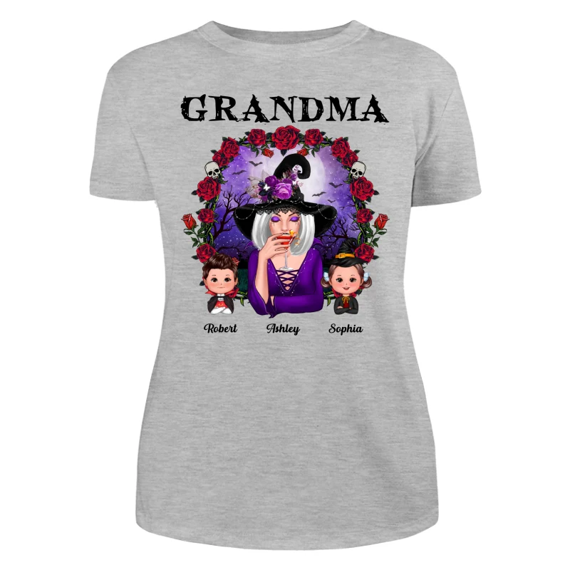Halloween Roses Frame Grandma With Grandkids Personalized Shirt - Image 10