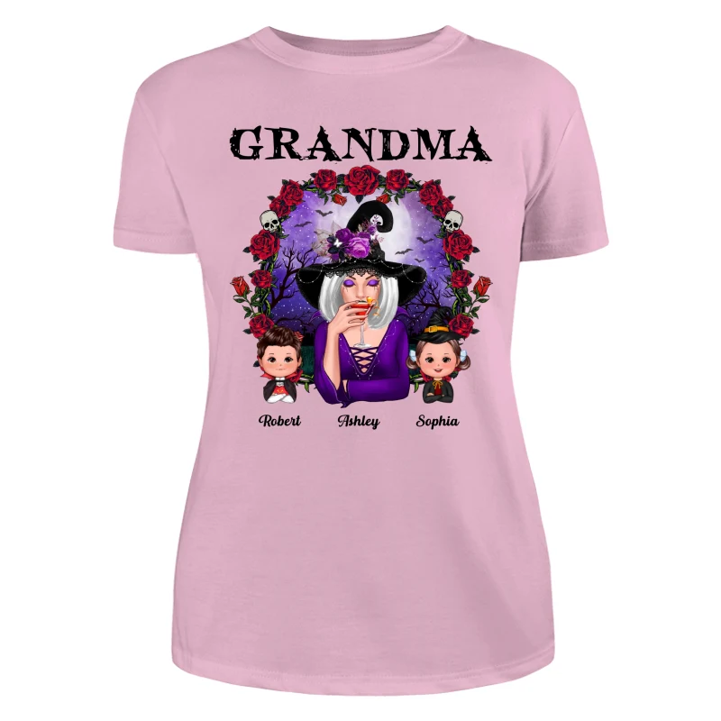 Halloween Roses Frame Grandma With Grandkids Personalized Shirt - Image 11