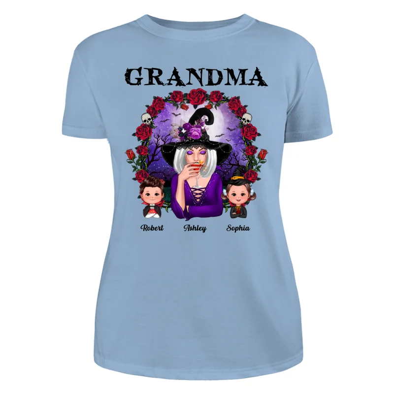 Halloween Roses Frame Grandma With Grandkids Personalized Shirt - Image 12