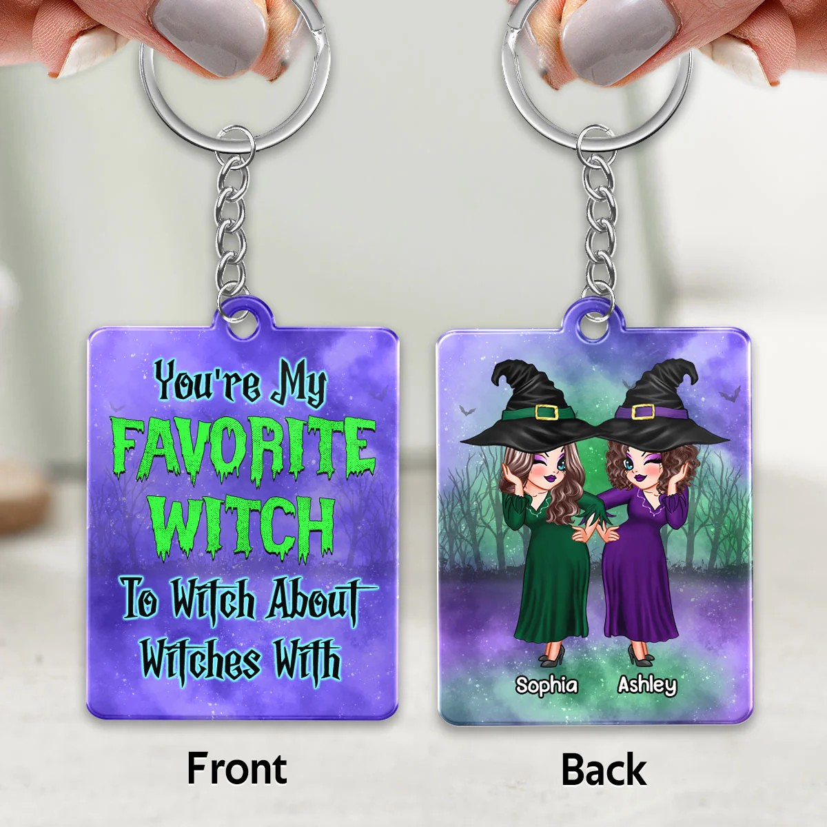 Halloween Sassy Besties Gift For Best Friends Personalized Acrylic Keychain - Image 3