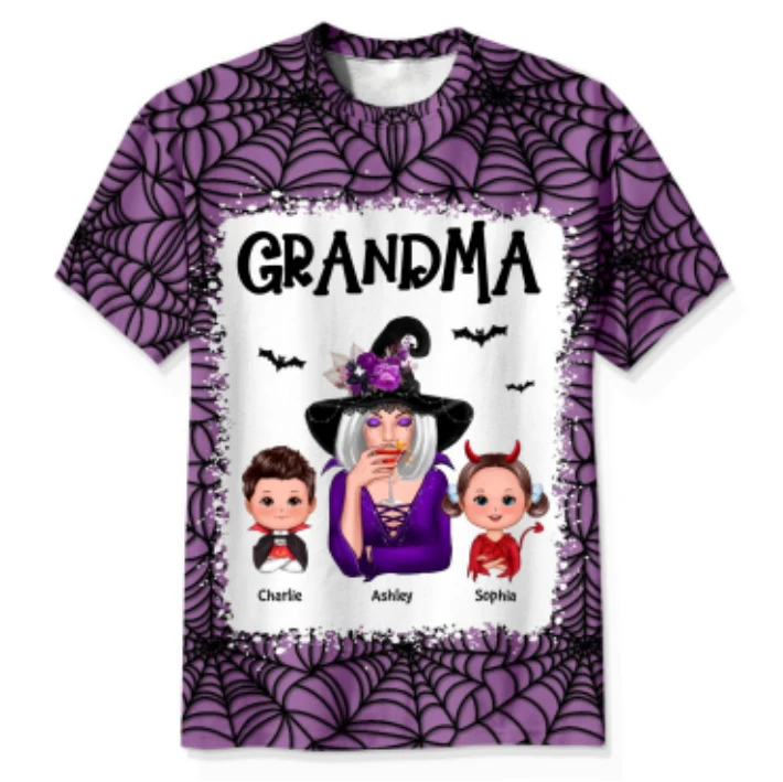 Halloween Spider Web Witch Grandma Personalized 3D Shirt - Image 10