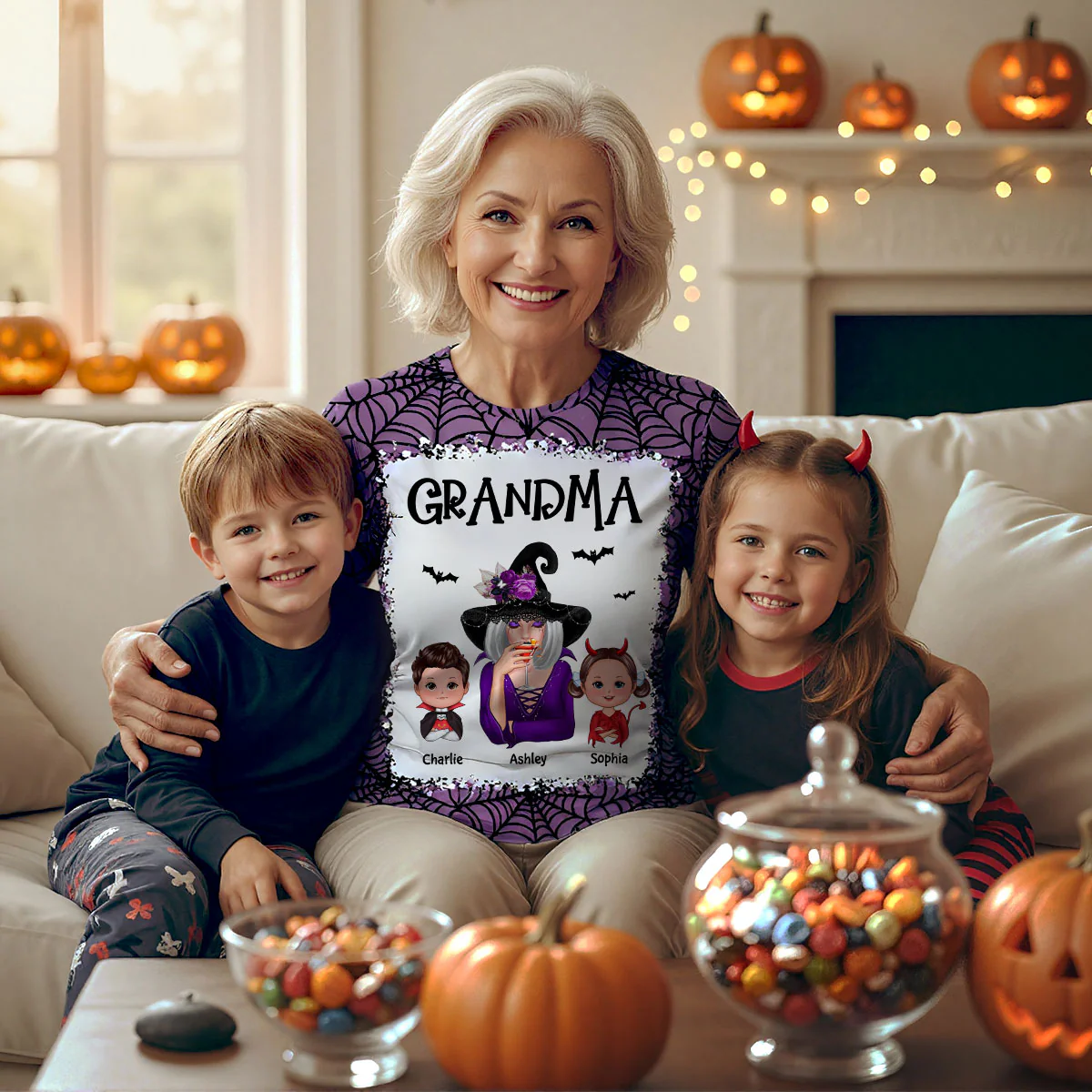 Halloween Spider Web Witch Grandma Personalized 3D Shirt - Image 2