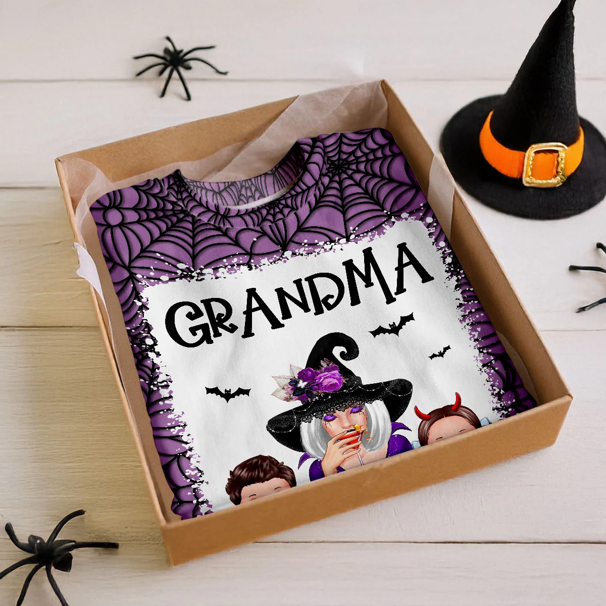 Halloween Spider Web Witch Grandma Personalized 3D Shirt - Image 3