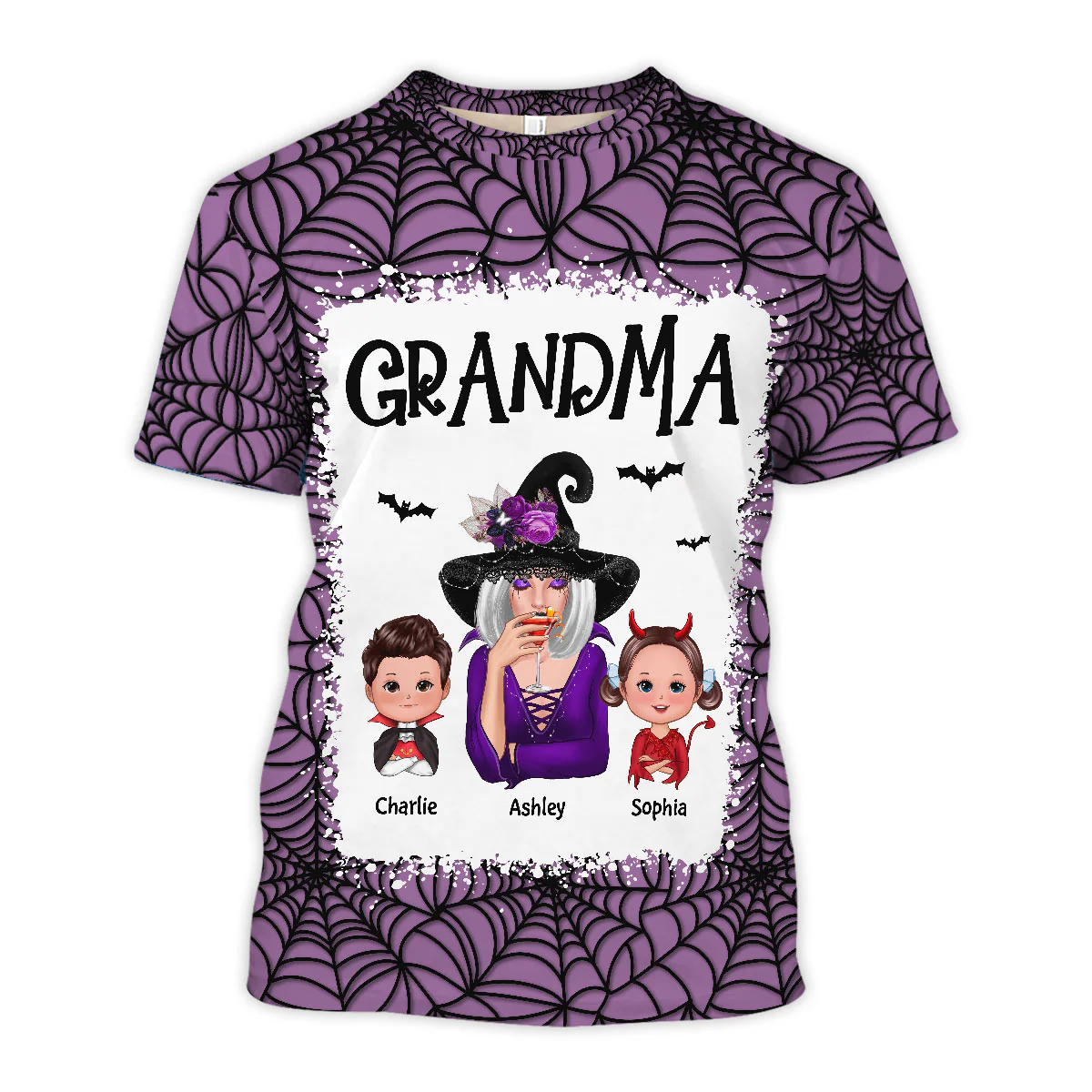 Halloween Spider Web Witch Grandma Personalized 3D Shirt - Image 4