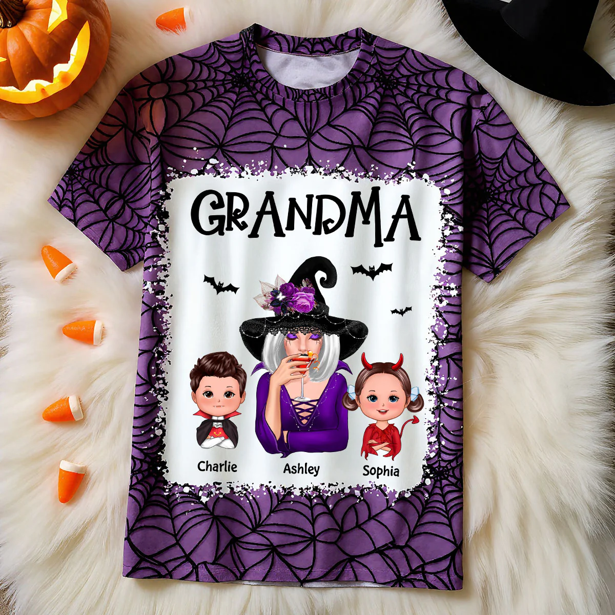 Halloween Spider Web Witch Grandma Personalized 3D Shirt - Image 6