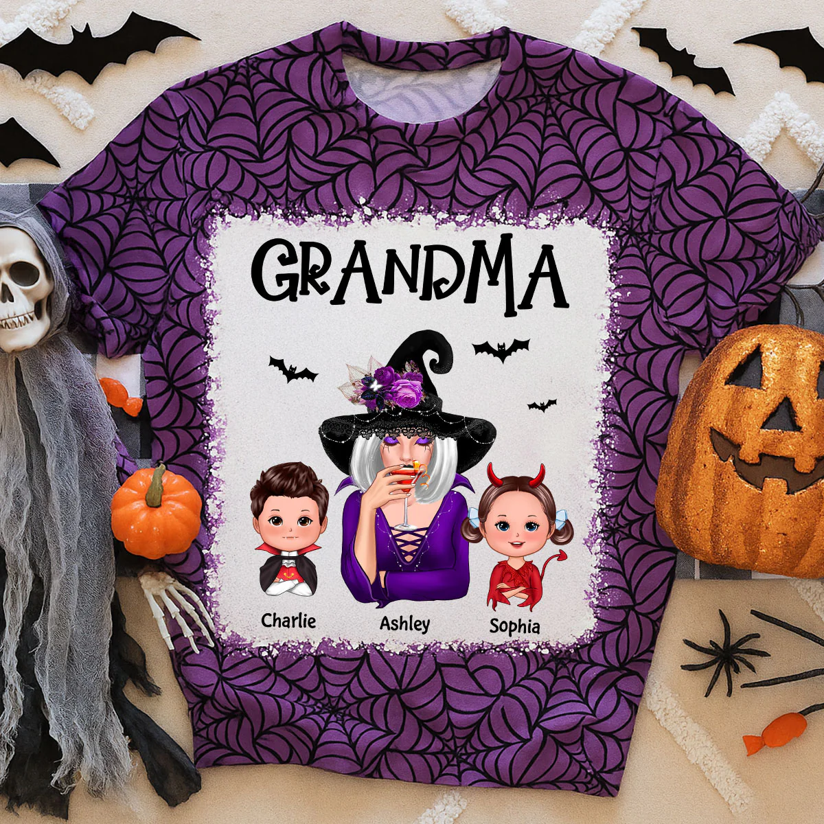 Halloween Spider Web Witch Grandma Personalized 3D Shirt - Image 8