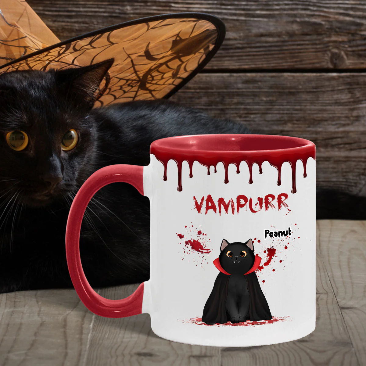 Halloween Spooky Fluffy Cat Sitting Gift For Cat Lover Personalized Mug - Image 3