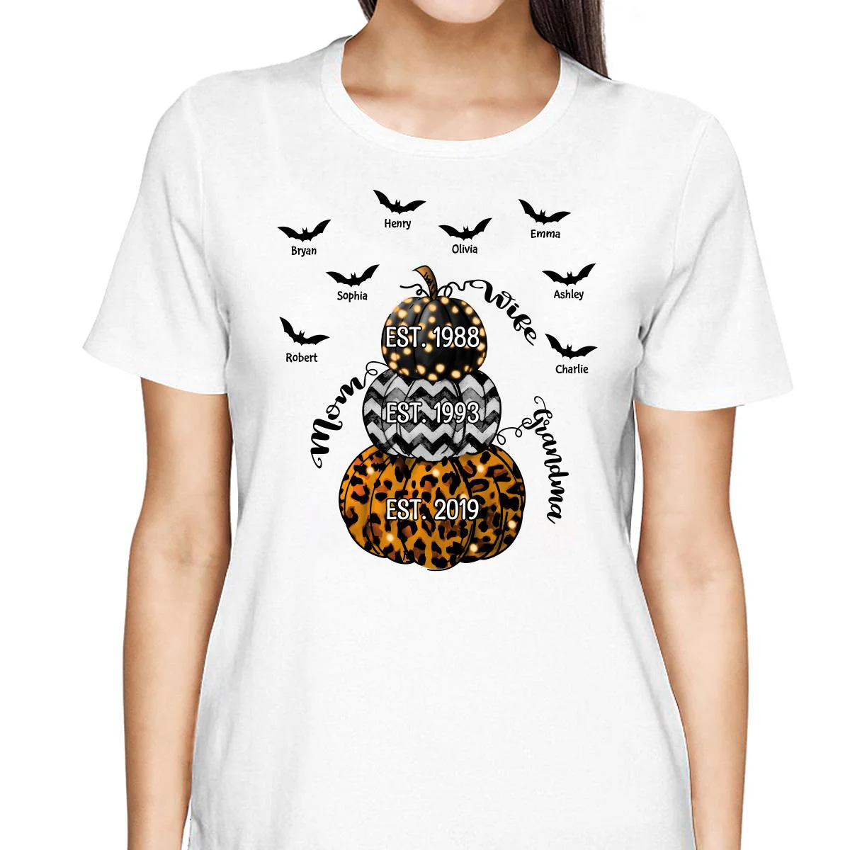 Halloween Stacked Pumpkins Grandpa Personalized Shirt - Image 2