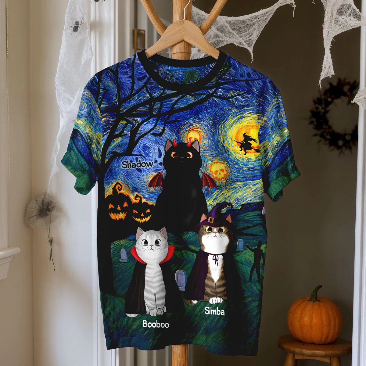 Halloween Starry Night Spooky Cat Personalized Shirt, Purrfect Costume for Cat Lover - Image 4