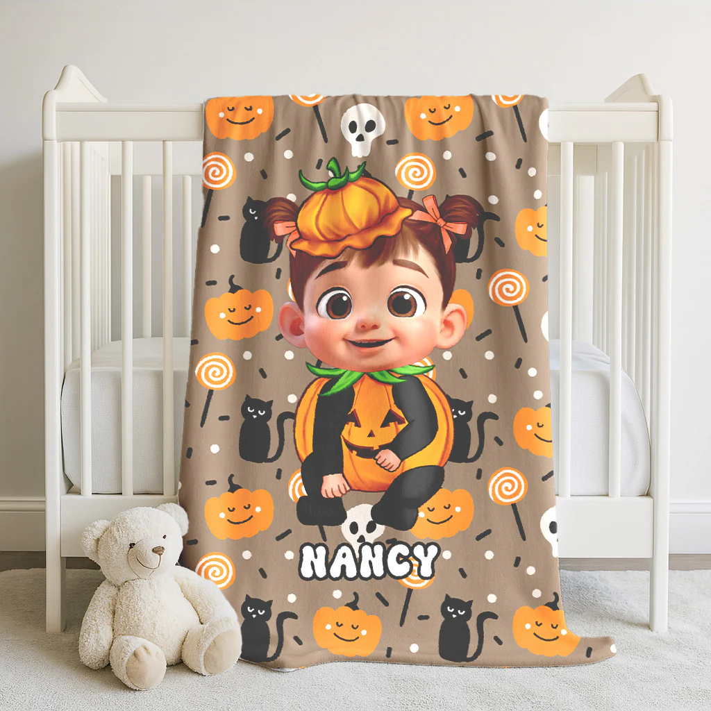 Halloween Theme Custom Characters Personalized Fleece Blanket, Fun & Unique Halloween Gift For Kids, Grandkids - Image 3