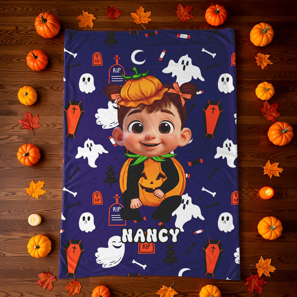 Halloween Theme Custom Characters Personalized Fleece Blanket, Fun & Unique Halloween Gift For Kids, Grandkids - Image 4