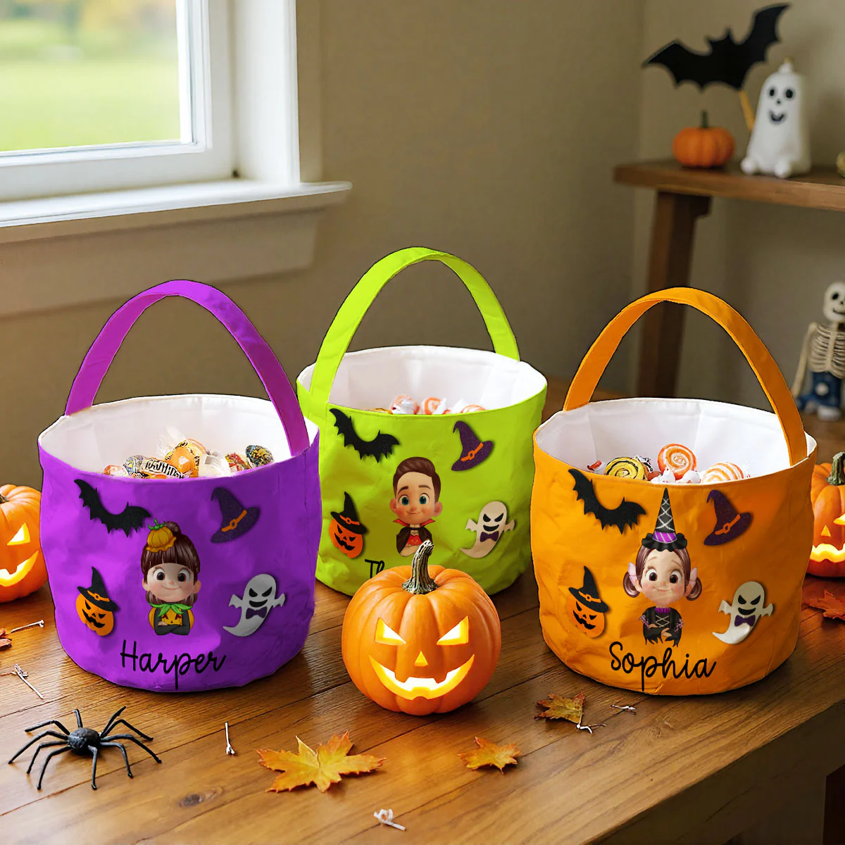 Halloween Theme Cute Cartoon Kid Personalized Trick Or Treat Basket, Gift Bag, Treat Bag For Kids - Image 3