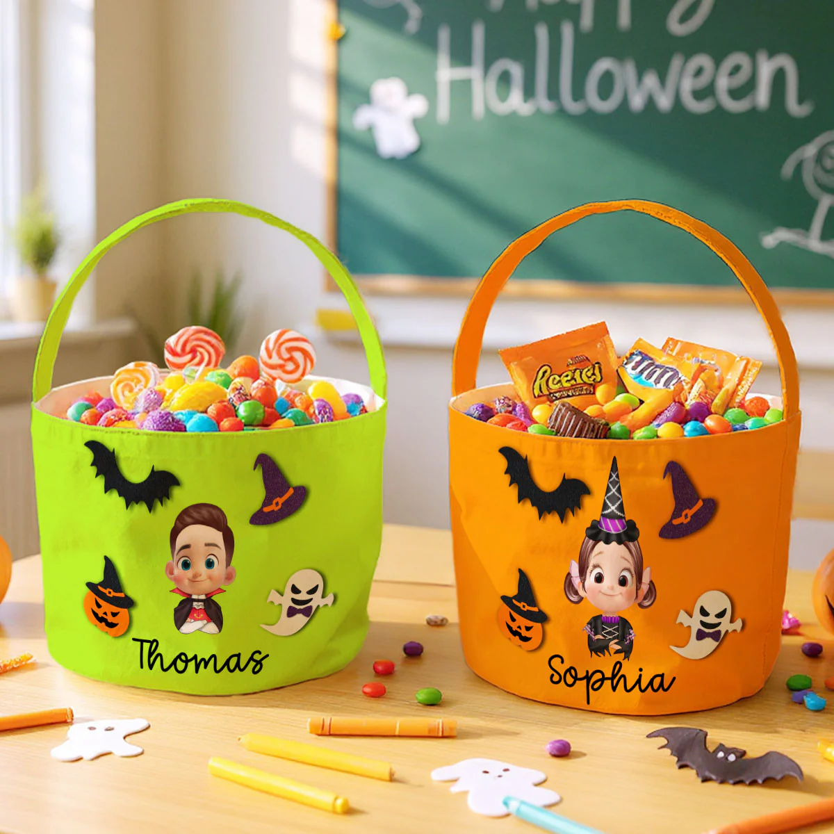 Halloween Theme Cute Cartoon Kid Personalized Trick Or Treat Basket, Gift Bag, Treat Bag For Kids - Image 4