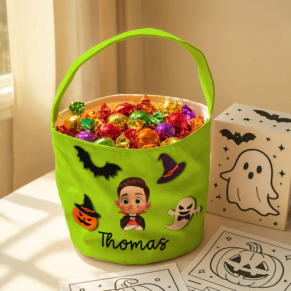 Halloween Theme Cute Cartoon Kid Personalized Trick Or Treat Basket, Gift Bag, Treat Bag For Kids - Image 6