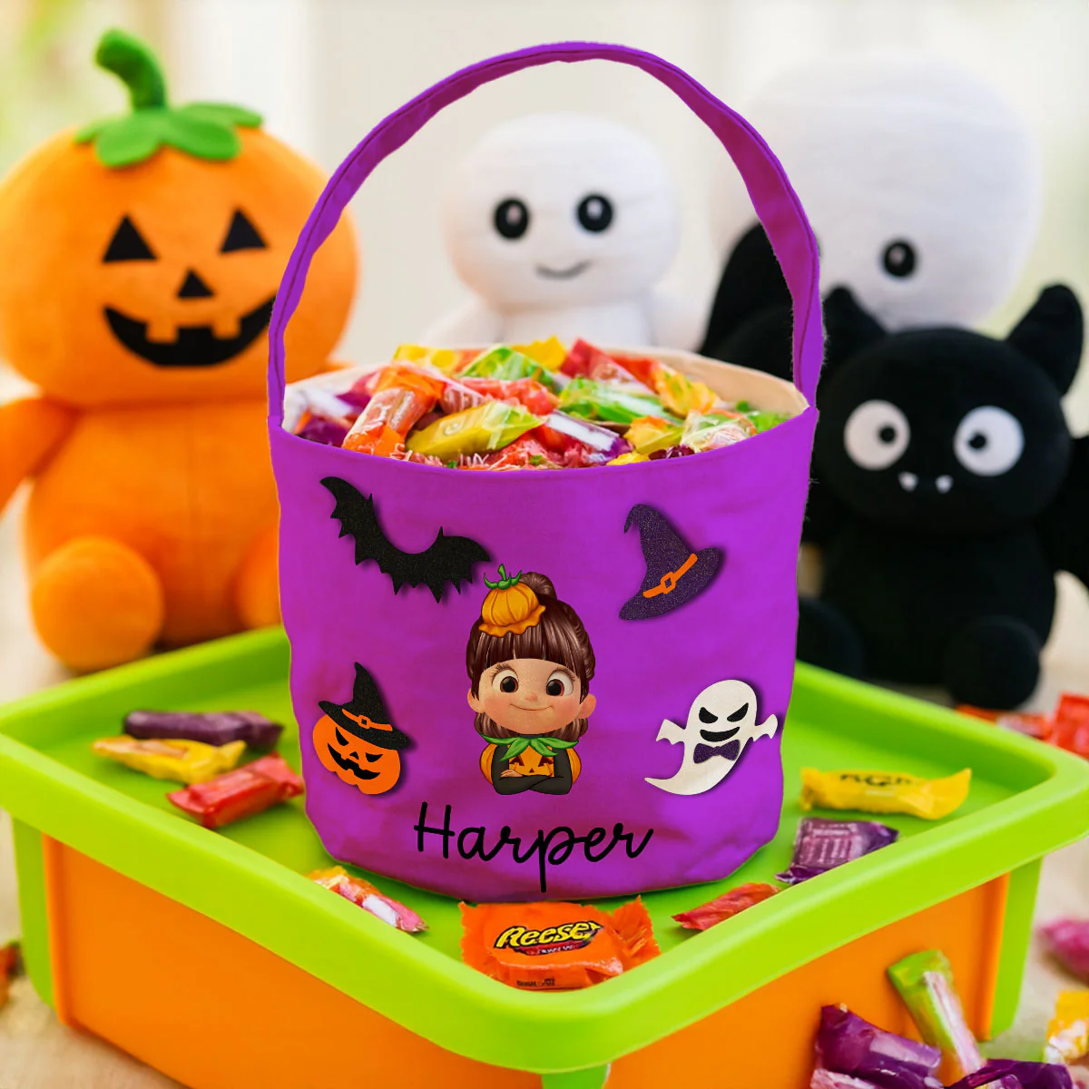 Halloween Theme Cute Cartoon Kid Personalized Trick Or Treat Basket, Gift Bag, Treat Bag For Kids - Image 7