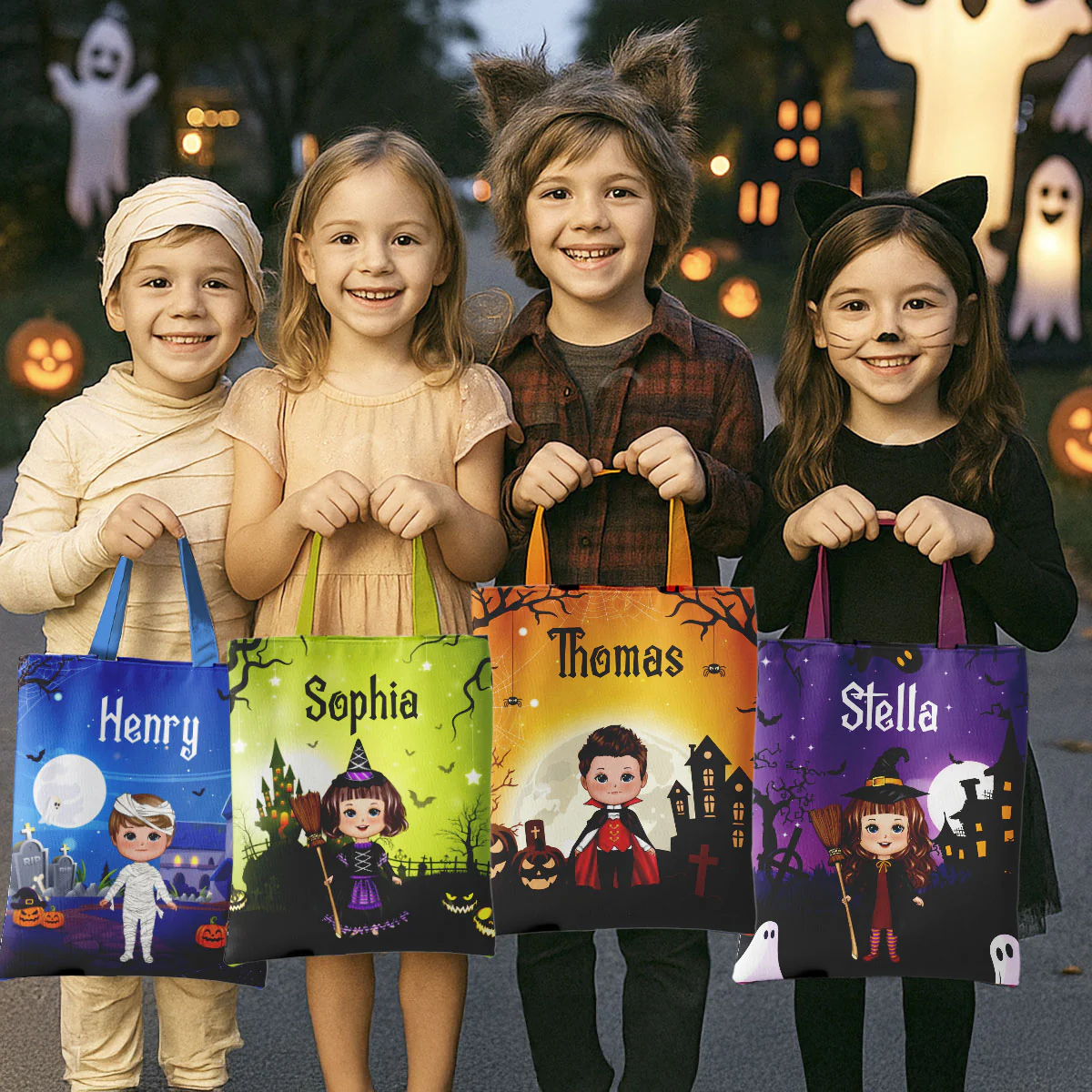 Halloween Theme Cute Kids Personalized Tote Bag, Gift Bag, Treat Bag, Trick or Treat Bag For Kids - Image 7
