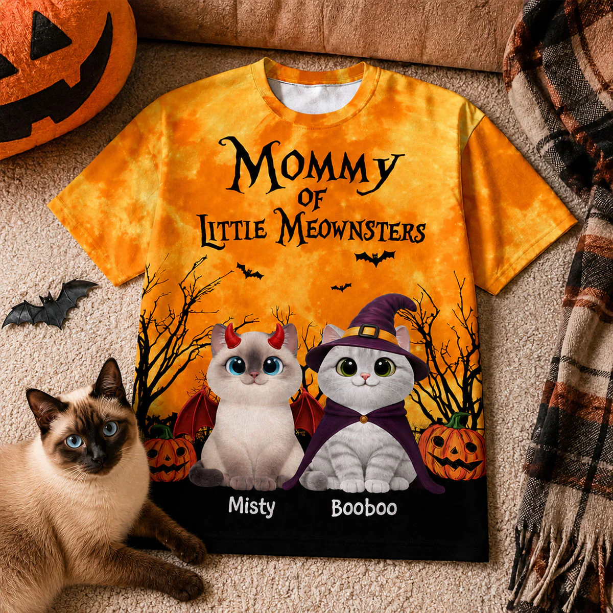 Halloween Theme Mommy Daddy Of The Meownsters Cats - Personalized Shirt - Halloween Gift For Cat Lovers - Image 6