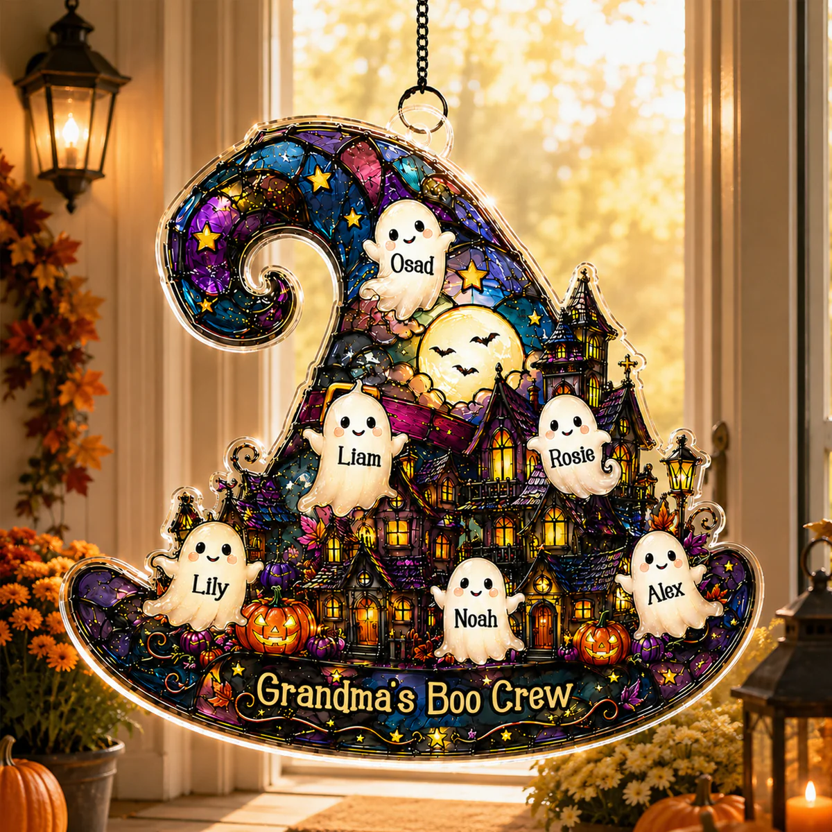 Halloween Village Witch Hat Grandma - Personalized Suncatcher - Halloween Decor Gift, Gift For Grandma - Image 5