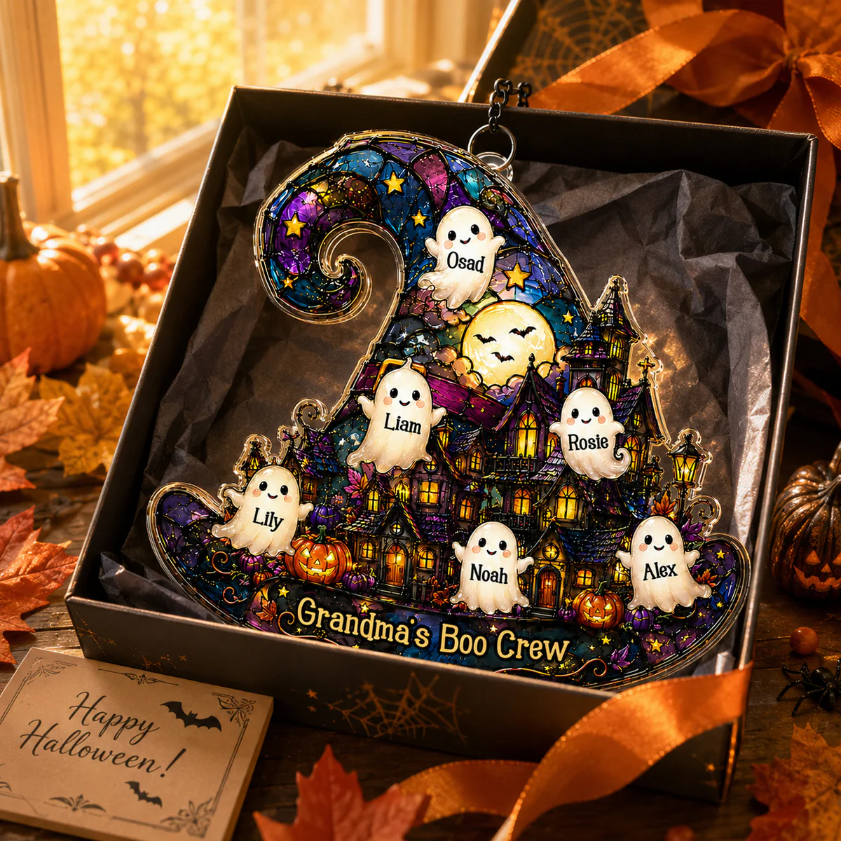 Halloween Village Witch Hat Grandma - Personalized Suncatcher - Halloween Decor Gift, Gift For Grandma - Image 7