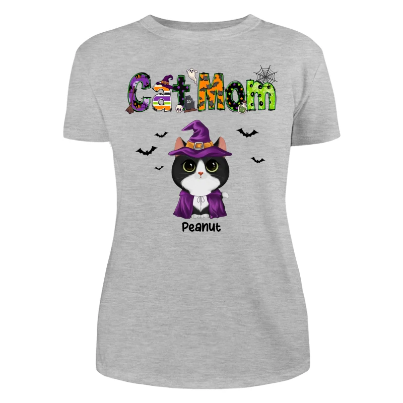 Halloween Watercolor Cute Cats Cat Mom Personalized Shirt - Image 10