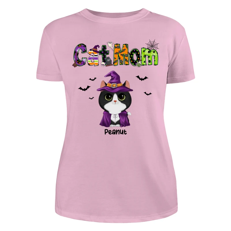 Halloween Watercolor Cute Cats Cat Mom Personalized Shirt - Image 11