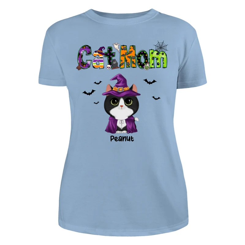 Halloween Watercolor Cute Cats Cat Mom Personalized Shirt - Image 12