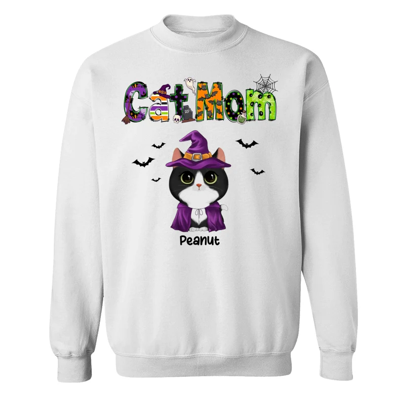 Halloween Watercolor Cute Cats Cat Mom Personalized Shirt - Image 17