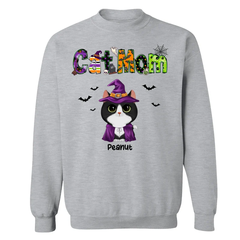 Halloween Watercolor Cute Cats Cat Mom Personalized Shirt - Image 18