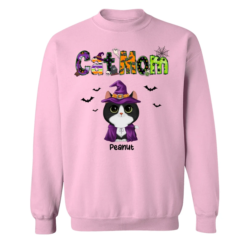Halloween Watercolor Cute Cats Cat Mom Personalized Shirt - Image 19