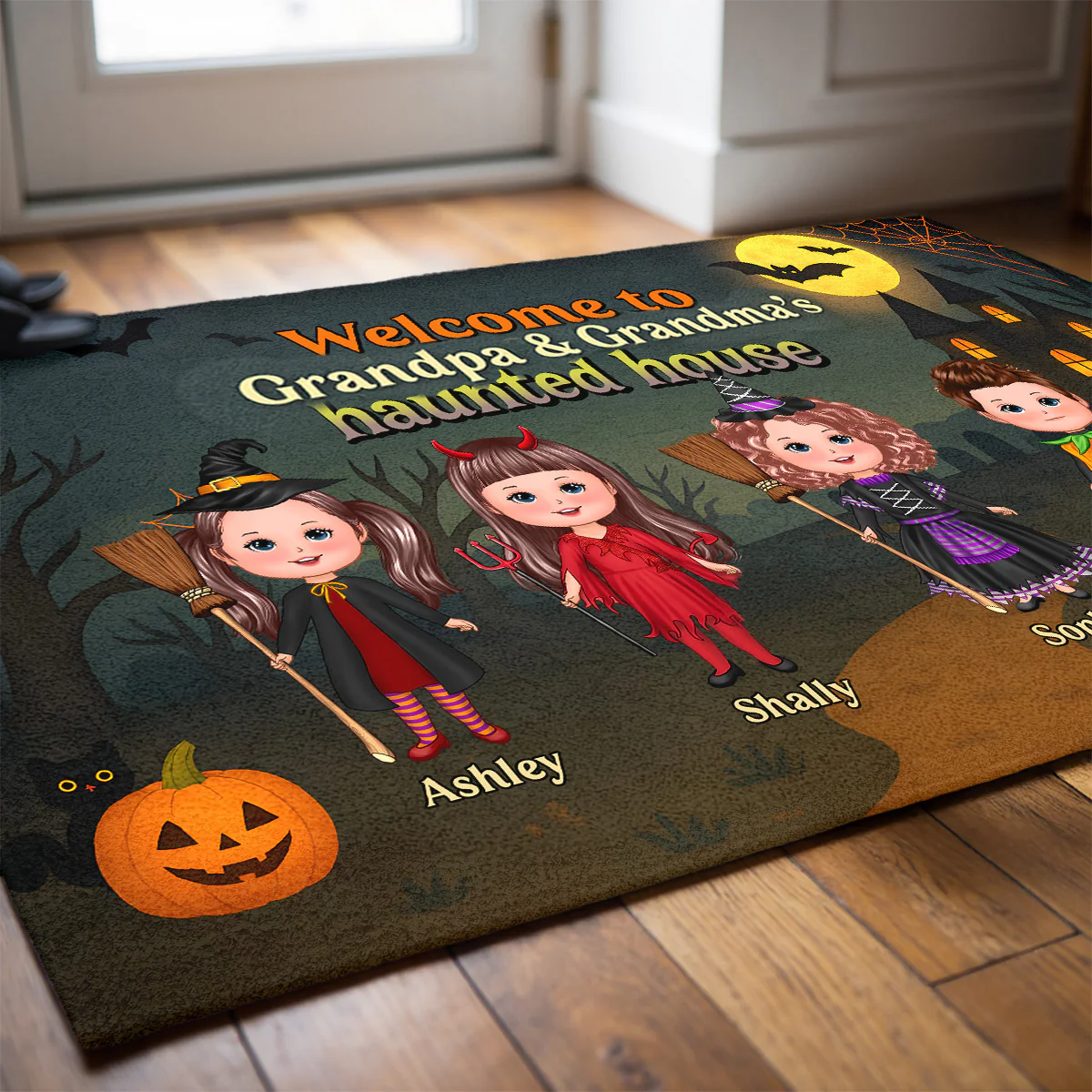 Halloween Welcome To Grandma Grandpa Grandparents Haunted House Personalized Doormat - Image 2