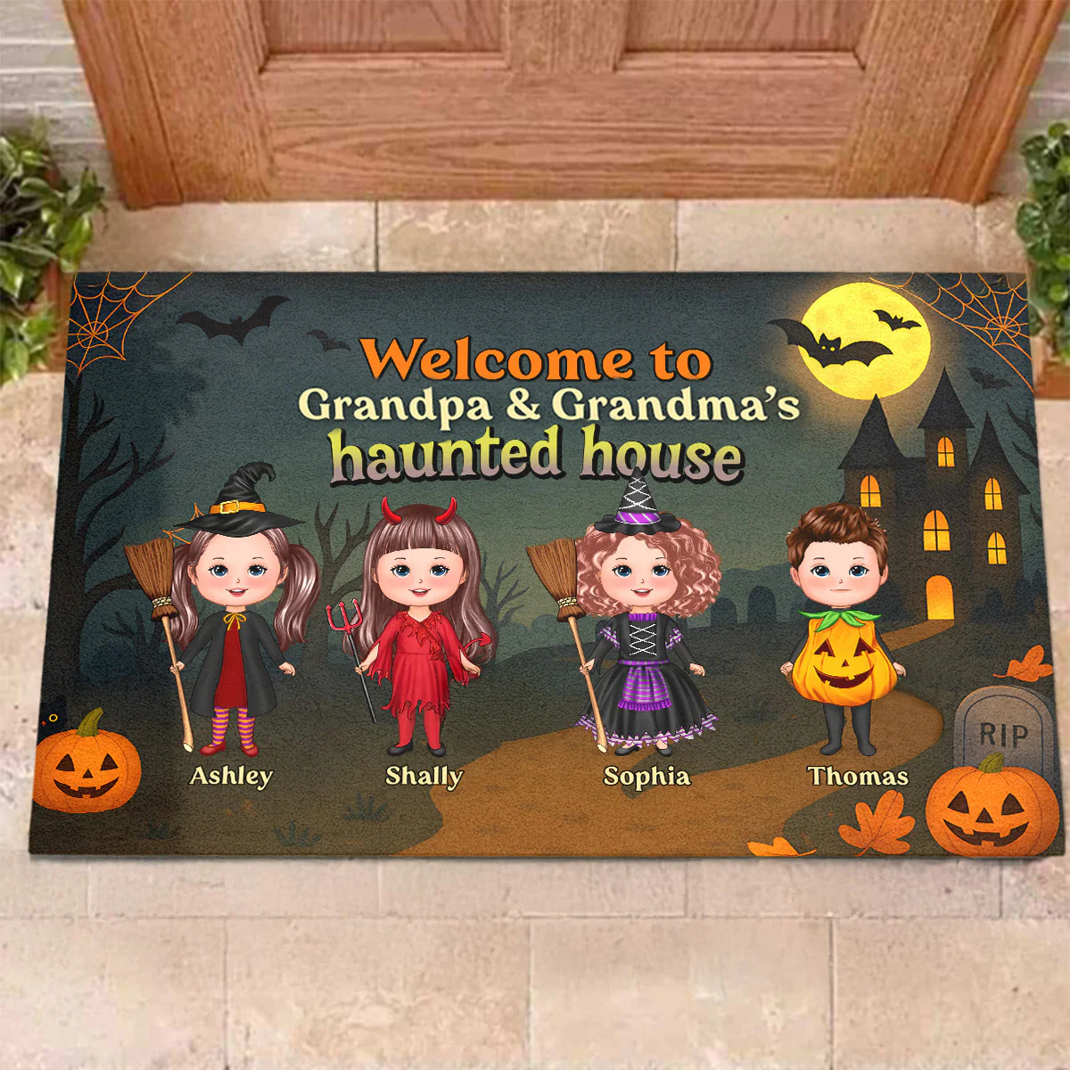 Halloween Welcome To Grandma Grandpa Grandparents Haunted House Personalized Doormat - Image 3