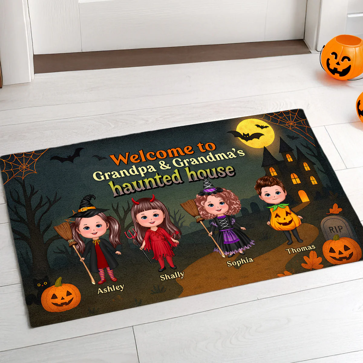 Halloween Welcome To Grandma Grandpa Grandparents Haunted House Personalized Doormat - Image 5