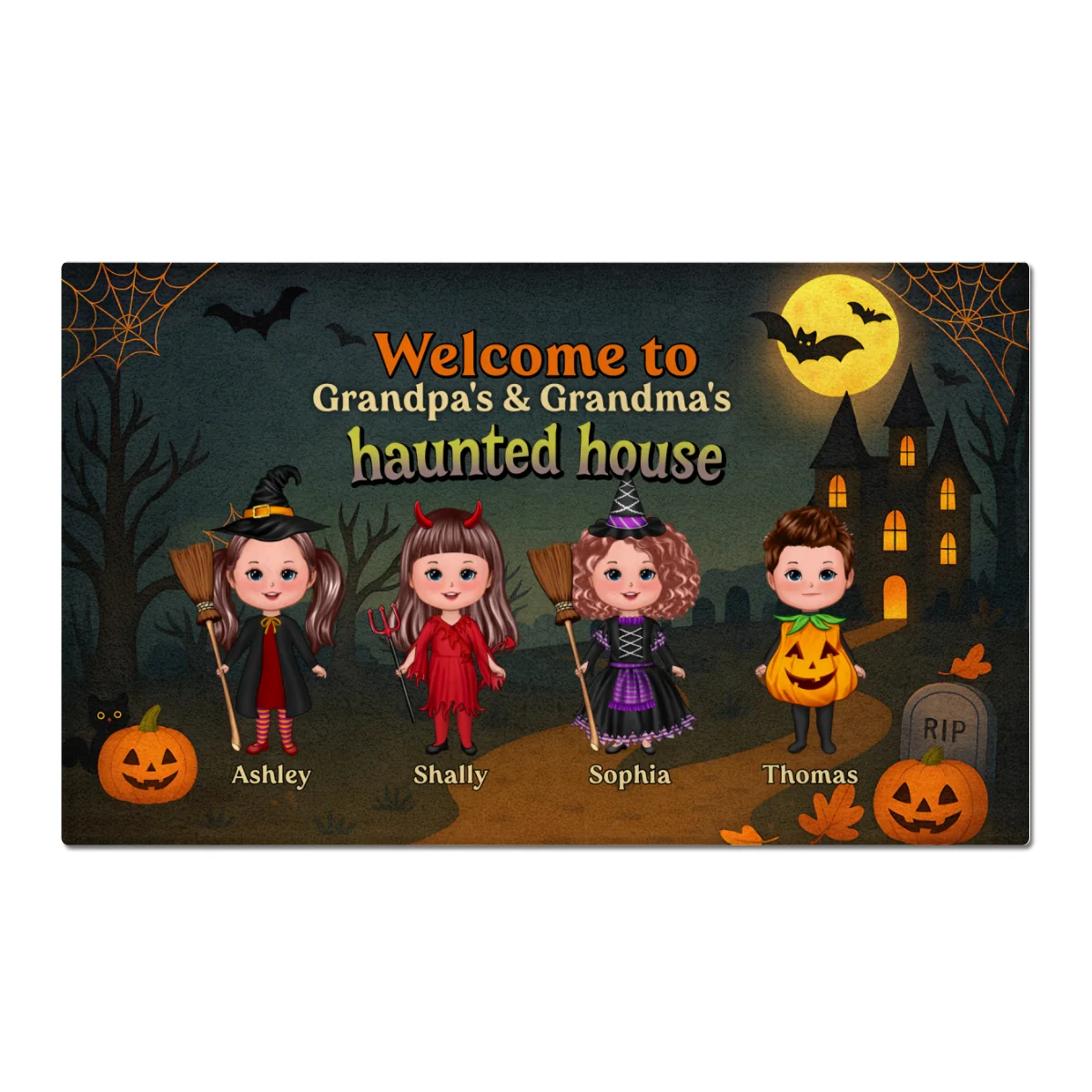 Halloween Welcome To Grandma Grandpa Grandparents Haunted House Personalized Doormat - Image 6