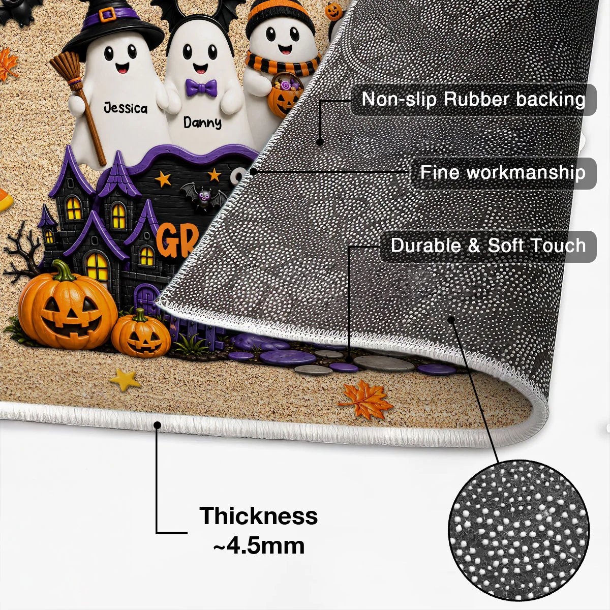 Halloween Welcome To Grandma Grandpa Haunted House Cute Boo Kids - Personalized Doormat - Halloween Decoration For Grandparents - Image 4