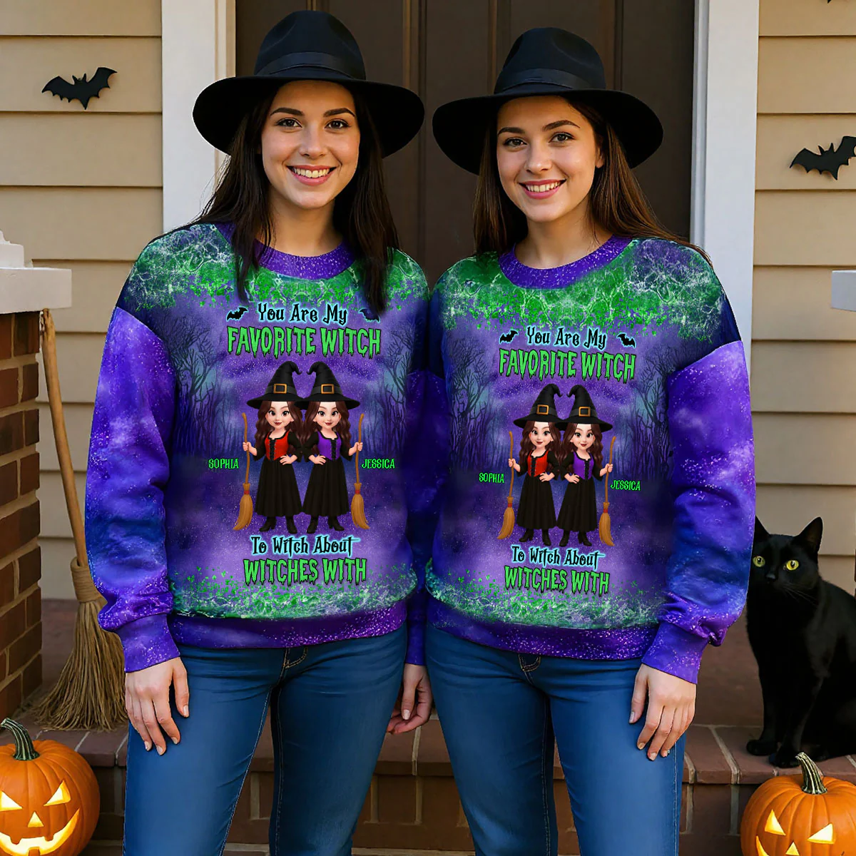 Halloween Witch Besties Matching Personalized 3D Sweatshirt - Image 4