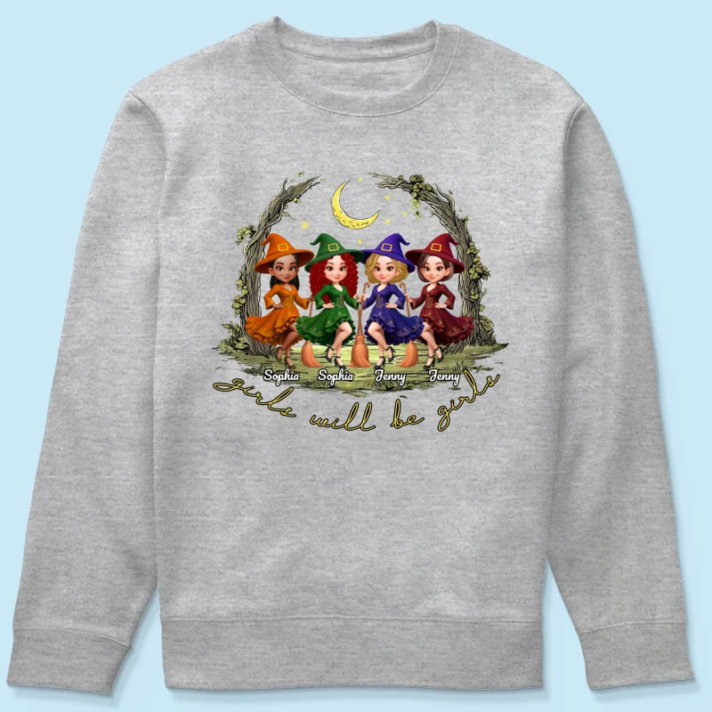 Halloween Witch Besties Sisters Friends Under Moon Personalized Sweatshirt, Halloween Matching Shirt - Image 19