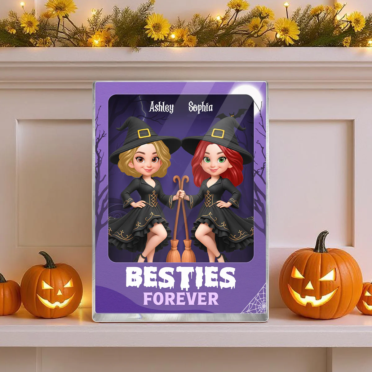 Halloween Witch Besties Sisters In Toy Box 3D Effect Action Figure Personalized Acrylic Block - Image 2